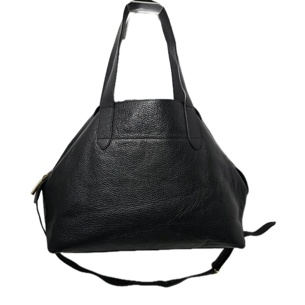 CUYANA LEATHER SATCHEL 2 OPEN POCKETS ZIP DIVIDER ADJ STRAP TOP HANDLES BLACK